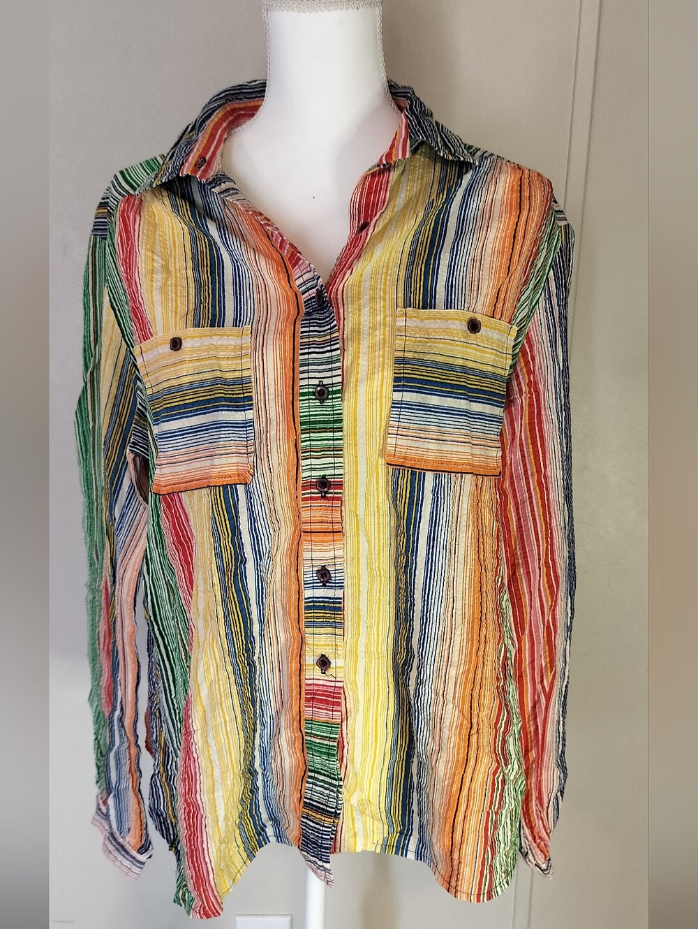 Women's Multicolor Striped Button-Front Blouse